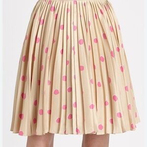 Kate Spade Polka Dot Pleated Silk Skirt - Pink and Tan